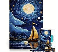 Rompecabezas de velero bajo un Cielo Estrellado para Adultos, 1000 Piezas, Juego Mental, Juguete para aliviar la ansiedad, Arte de Corte preciso, Coleccionable (38x52cm)