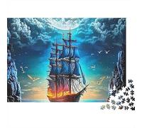 Rompecabezas de velero para Adultos: Barco Brillante bajo un Cielo Nublado, Juego Educativo de descompresión y decoración de Pared, 38 x 26 cm (1000 Piezas)