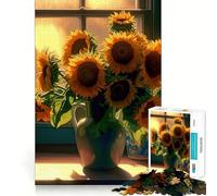 Rompecabezas de Ventana con diseño de Ramo de Girasoles para Adultos, 1000 Piezas, Juguete para ejercitar la Mente, Divertido, Corte de precisión, 50x75cm