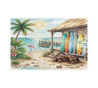 Rompecabezas de verano Boykin Spaniel Dog Beach para adultos, 1000 piezas, rompecabezas de madera para cachorros costeros, decoración de patrón tropical para entretenimiento en el hogar