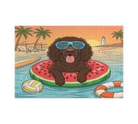 Rompecabezas de verano Boykin Spaniel Dog Beach para adultos, 1000 piezas, rompecabezas impresos de madera para cachorros costeros, decoración de patrón tropical para entretenimiento creativo