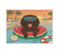 Rompecabezas de verano Boykin Spaniel Dog Beach para adultos, 500 piezas, rompecabezas impresos de madera para cachorros costeros, decoración de patrón tropical para entretenimiento creativo
