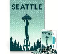 Rompecabezas de Viaje con póster de la Aguja Espacial de Seattle para Adultos, 1000 Piezas, lógica Clara, Juguete, pasatiempo Tranquilo, Corte Perfecto, Regalo Elegante (38x26cm)
