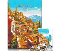 Rompecabezas de Viaje de España y Granada, 1000 Piezas, Ideal para Adultos, Ideal para Pasar el rato en casa Cada Pieza es única Juego Familiar desafiante y Divertido, 38x26cm