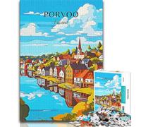 Rompecabezas de Viaje de Finlandia Porvoo de 1000 Piezas para Adolescentes, Juego de Preguntas y respuestas, decoración de Pared, cumpleaños y Navidad, 38x26cm