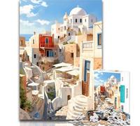 Rompecabezas de Viaje de Santorini, Grecia, 1000 Piezas para Adultos y Adolescentes Toda la Familia Tamaño: 26x38cm