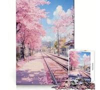 Rompecabezas de vías de Tren con Flores de Cerezo para Adolescentes,1000 Piezas,desafío Inteligente,pasatiempo Relajante,Cierre Fino, (38x26cm)