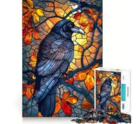 Rompecabezas de vidrieras con diseño de Cuervo en otoño, 1000 Piezas, para Adolescentes Juguete para desarrollar la lógica, Divertido y Relajante Corte preciso Regalo artístico (38x52cm)