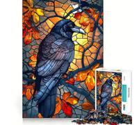 Rompecabezas de vidrieras con diseño de Cuervo en otoño, 1000 Piezas para Adultos Juguete para la Mente, Divertido y Tranquilo Pieza de colección de Arte con Corte preciso (38x26cm)