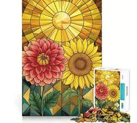 Rompecabezas de vidrieras con diseño de Girasol y Dalia, 1000 Piezas, para Adultos Juguete de lógica Resistente para Jugar en Grupo Borde Transparente 50x75cm