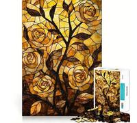 Rompecabezas de vidrieras con diseño de Rosa Dorada para Adultos, 1000 Piezas, para estimular la Memoria, Crear un Ambiente Acogedor y armar la Lista de Deseos de Santa Claus 38x26cm