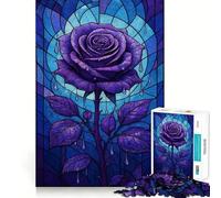 Rompecabezas de vidrieras con diseño de Rosa púrpura, 1000 Piezas, para Adultos, un desafío Mental, Juguete Divertido (50x75cm)