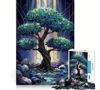 Rompecabezas de vidrieras con Forma de árbol Oscuro, 1000 Piezas, para Adultos, Regalos, para Fortalecer la Memoria, Momentos de Serenidad, Calidad, Borde, Deseo de Papá Noel 38x26cm