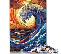 Rompecabezas de vidrieras con Olas del océano para cartón, Adultos, Regalos navideños, 38 x 26 cm (1000 Piezas)