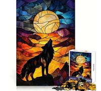 Rompecabezas de vidrieras de 1000 Piezas Lobo Aullando a la Luna para Adolescentes Desarrolla la Capacidad analítica, facilita la relajación y Tiene un Acabado Impecable (50x75cm)