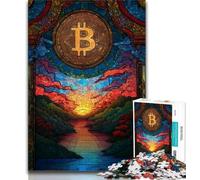 Rompecabezas de vidrieras de Bitcoin para Adolescentes 1000 Piezas para Adultos y Adolescentes desafiante y difícil con Piezas aleatorias Que se entrelazan por Completo 75x50cm