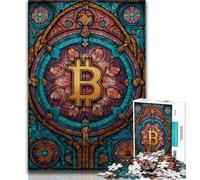 Rompecabezas de vidrieras de Bitcoin para Adultos 1000 Piezas Juego difícil y desafiante para Todos Ideal para Mujeres y Hombres (26x38cm)