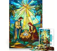 Rompecabezas de vidrieras de la Natividad para Adultos, 1000 Piezas, Juguete para concentrarse, Relajarse, Bordes Ajustados, Papá Noel, selección de Deseos (50x75cm)