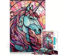 Rompecabezas de vidrieras de Unicornio de 1000 Piezas para Adultos,Juguete Que desafía la Mente,Corte preciso,alineación, Actividad Divertida para Toda la Familia (38x26cm)