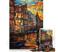 Rompecabezas de vidrieras del Canal de Ámsterdam, 1000 Piezas para Adolescentes Refuerza la Memoria Tranquilidad Borde de Calidad Regalo Ideal para Pedir un Deseo a Papá Noel 38x26cm