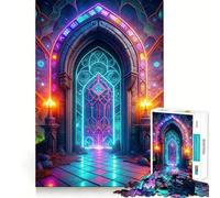 Rompecabezas de vidrieras Neon Portal de 1000 Piezas para Adolescentes Rompecabezas Mental Entretenimiento Divertido Arte para armar Objeto de colección (38x26cm)