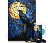 Rompecabezas de vidrieras Raven Moon para Adolescentes, 1000 Piezas, Juguete para la Mente, Escape Tranquilo, Borde preciso, Regalo increíble (38x52cm)