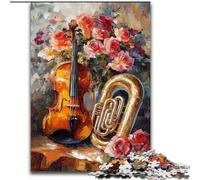Rompecabezas de violín con Flores para Adultos y Adolescentes, 1000 Piezas, Ideal para Mayores de 14 años Ideas de Regalo para Decorar el hogar (26x38cm)