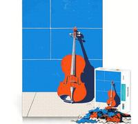Rompecabezas de violín sobre Azulejos Azules 1000 Piezas Juego cognitivo Divertido Troquelado de Alta precisión aliviar el estrés (38x52cm)