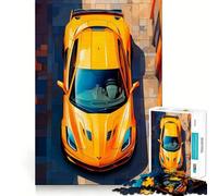 Rompecabezas de Vista Superior del Corvette Amarillo,1000 Piezas,Juego de Habilidad Mental,Piezas de Ajuste, Actividad Nocturna para Toda la Familia (38x26cm)