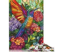 Rompecabezas de vitral Colibrí en Flor, Divertido Rompecabezas de cartón Premium para niños y niñas, 1000 Piezas (75 x 50 cm)