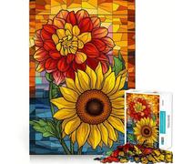 Rompecabezas de vitral con diseño de Dalia Radiante y Girasol para Adultos, 1000 Piezas, Juguete Que desafía la Mente, Entretenimiento Suave, Corte preciso, Regalo Memorable (38x26cm)