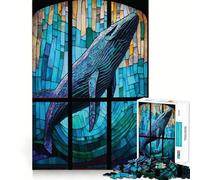 Rompecabezas de vitral de Ballena de 1000 Piezas para Adolescentes Estimula la Mente Diversión Ajuste Espacios Ocio cautivador para Interiores acogedores (38x52cm)