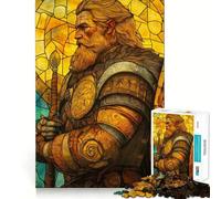 Rompecabezas de vitral de Guerrero Vikingo para Adolescentes,1000 Piezas,Mejora la Capacidad Mental,Juego,tamaño Uniforme,Piezas precisas,Actividad Nocturna Divertida en Familia (38x26cm)