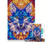 Rompecabezas de vitral de Lobo,1000 Piezas,Juego de lógica,Corte Experto,artesanía,Tiempo de Tranquilidad,Ejercicio Mental en casa (38x26cm)
