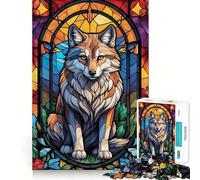 Rompecabezas de vitral de Lobo,1000 Piezas,Juego Que estimula el Cerebro,Ajuste Espacios,Entretenimiento Acogedor para Interiores para Todos (38x26cm)