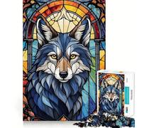 Rompecabezas de vitral de Lobo de 1000 Piezas Diversión para ejercitar la Mente Piezas sin Rebabas y de Corte Limpio Actividad Absorbente para Noches tranquilas (38x26cm)