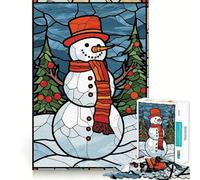 Rompecabezas de vitral de muñeco de Nieve de 1000 Piezas para Adolescentes Juego de lógica Tiempo de Juego cálido Pieza de colección de Arte de Corte preciso (38x52cm)