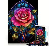 Rompecabezas de vitral de Rosa roja de 1000 Piezas para Adolescentes Pure Logic Toy Gentle Relax Clean Cut Fine Art Piece (38x52cm)