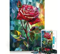 Rompecabezas de vitral de Rosas para Adolescentes, 1000 Piezas, Mejora la Memoria, Alivio de la tensión, Borde Ajustado, Pieza de Arte Fino (38x52cm)