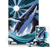 Rompecabezas de vitral de una Ballena Saltando de Las Olas para Adolescentes 1000 Piezas Divertido Juego de Memoria Superficie Lisa sin Rebabas Regalo de cumpleaños Juguete para ejercitar la Mente