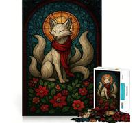 Rompecabezas de vitral de Zorro de Nueve Colas para Adolescentes, 1000 Piezas, Juguete de razonamiento y Habilidad, Juego Relajante, Corte Exacto, Regalo de Papá Noel (38x52cm)