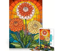 Rompecabezas de vitral Floral de Dalia Vibrante de 1000 Piezas para Adolescentes Juego para estimular la Mente Montaje Firme y Seguro Actividad Nocturna Divertida para Toda la Familia (50x75cm)