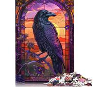Rompecabezas de vitral gótico de Cuervo, de Papel 100% Reciclado, Rectangular, para Adultos y Adolescentes, 1000 Piezas (26 x 38 cm)
