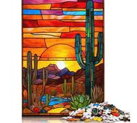 Rompecabezas de vitrales con Atardecer en el Desierto, Juegos creativos, cartón 100% Reciclado, Adultos, 1000 Piezas (38 x 26 cm)