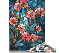 Rompecabezas de vitrales con Flores de Cerezo, Papel Entrelazado preciso, Rectangular, 1000 Piezas (75 x 50 cm)