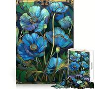 Rompecabezas de vitrales de Amapolas Azules, 1000 Piezas para Adultos, Ejercicio Mental, interacción Suave, Cierre Seguro, cálido (38x52cm)