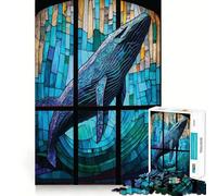 Rompecabezas de vitrales de Ballenas 1000 Piezas Juego de concentración Mental diseño de Ajuste Huecos desafío Cerebral Interactivo para el hogar (38x26cm)