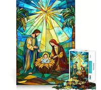 Rompecabezas de vitrales de la Natividad para Adultos, 1000 Piezas, Juguete para ejercitar la Mente, diversión en Interiores, Corte de precisión, Regalo navideño (38x26cm)