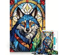 Rompecabezas de vitrales de Lobo para Adultos,1000 Piezas,Juego para estimular la Mente,Piezas de Ajuste preciso y sin Costuras,Actividad Relajante para Grupos en Interiores (38x26cm)
