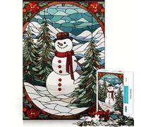 Rompecabezas de vitrales de muñecos de Nieve para Adultos, 1000 Piezas Fortalece la Memoria, Alivia la ansiedad, Borde Liso, cálida Sorpresa (50x75cm)
